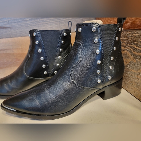 Marc Fisher Black Leather Ankle Booties with Studded Details Womens Size 8 NWOT - Picture 2 of 12